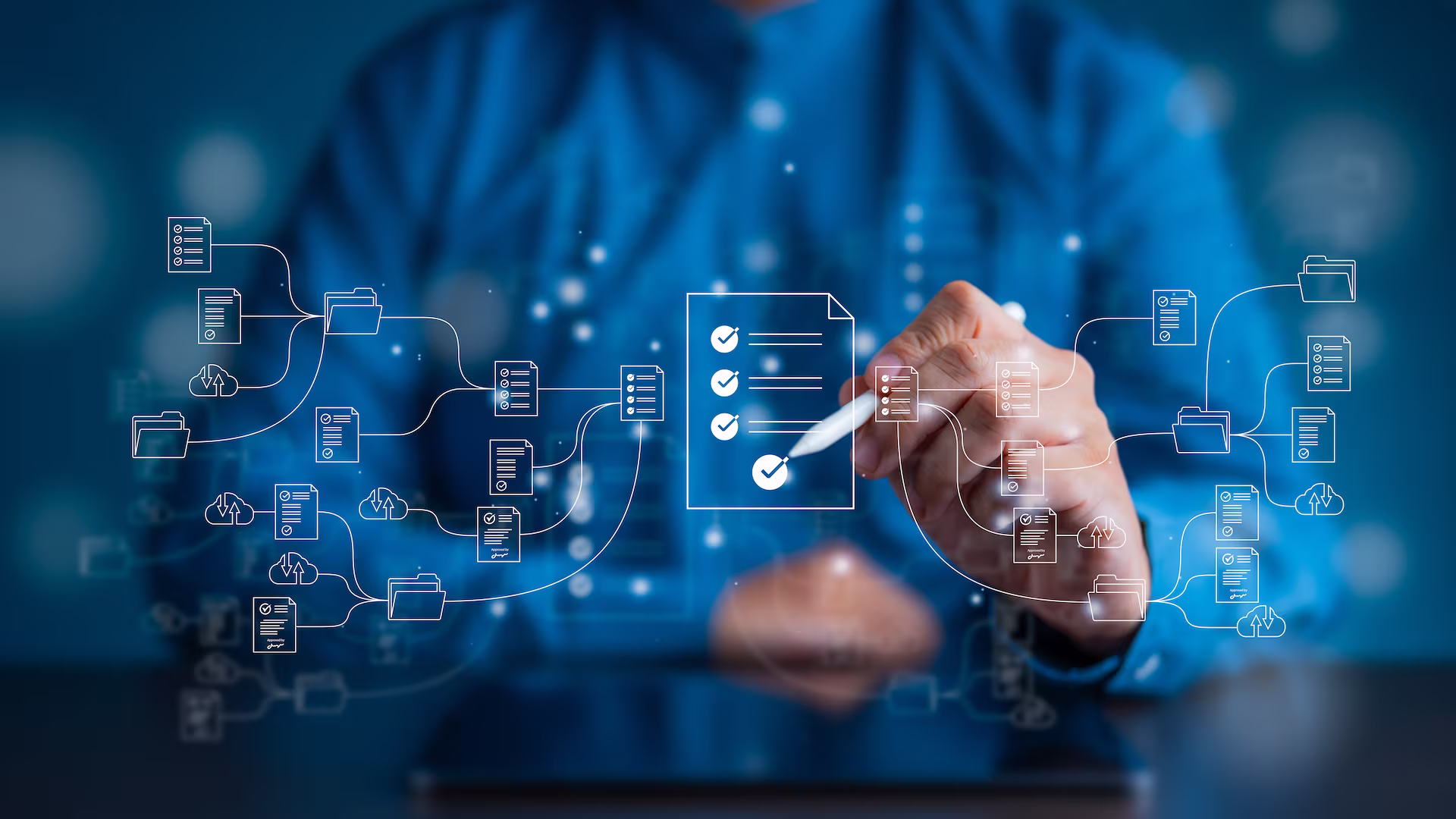 A person managing a digital workflow, symbolizing process automation and efficiency.